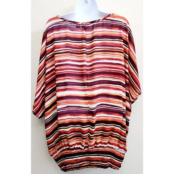 Cato Orange Brown Burgundy Striped Dolman Sleeves Top 22W 24W Plus Lightweight - Picture 4 of 6